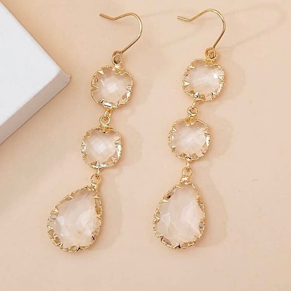 Dangle Water Drop Glass Earrings - Picture 2 of 5